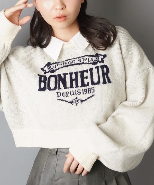 SPINNS（スピンズ）の「2WAYで盛れる！シャツ襟付きジャガードニット/襟取り外し可能（ニット/セーター・レディース・アイボリー/ボルドー/チャコール/ネイビー・ONESIZE）」の2枚目の写真