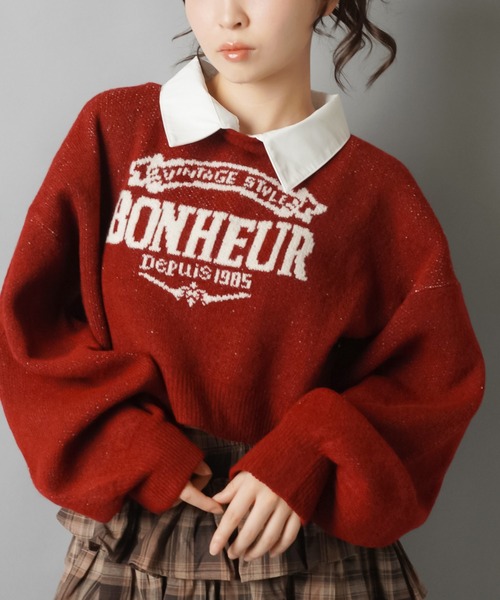 SPINNS（スピンズ）の「2WAYで盛れる！シャツ襟付きジャガードニット/襟取り外し可能（ニット/セーター・レディース・アイボリー/ボルドー/チャコール/ネイビー・ONESIZE）」の4枚目の写真