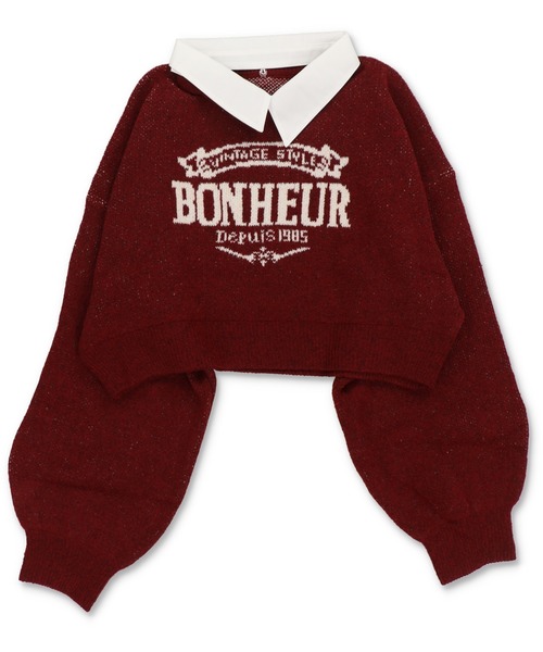 2WAY】シャツレイヤード風ショート丈ニット/襟取り外し可能（ニット