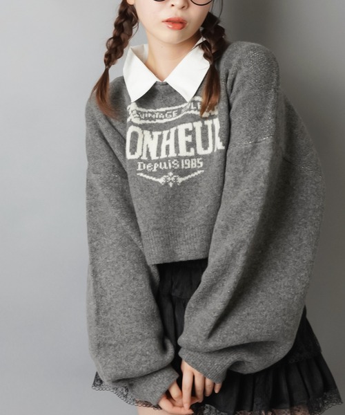 すーやん。 2WAY】シャツレイヤード風ショート丈ニット/襟取り外し可能（ニット