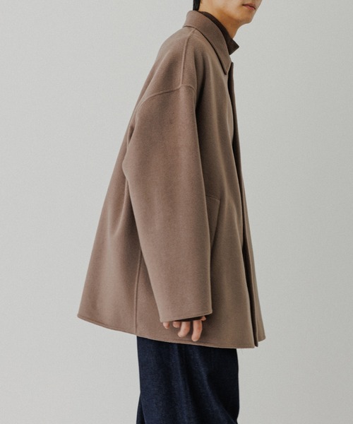 メリノウール ダブルフェイス ショート ステンカラーコート（ステン