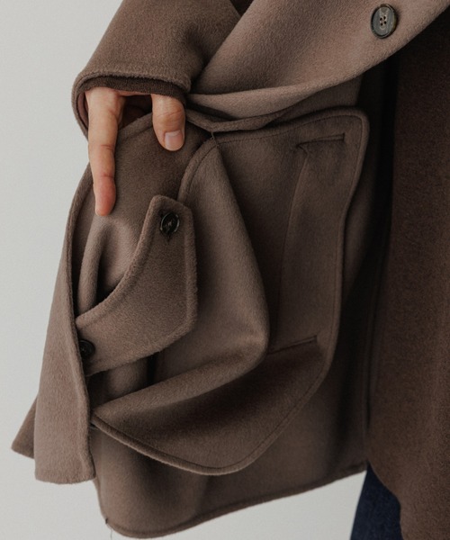 メリノウール ダブルフェイス ショート ステンカラーコート（ステン