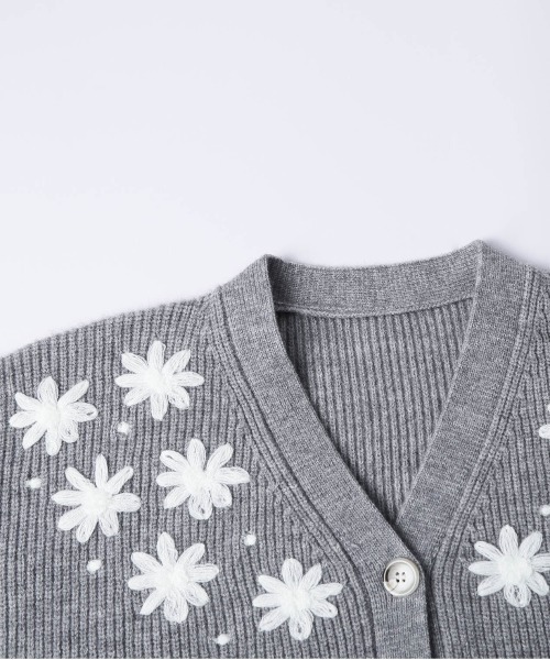 セール】フラワー刺繍リブニットカーディガン（カーディガン/ボレロ