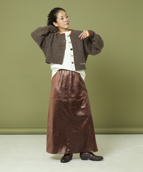 Freada（フリーダ）の「Freada/フリーダ ショート丈 配色 ニットカーディガン（カーディガン/ボレロ・レディース・ダークブラウン/グレー・ONE SIZE）」の7枚目の写真