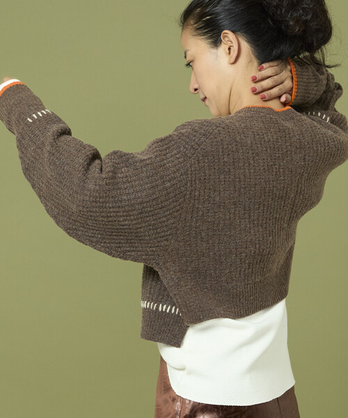 Freada（フリーダ）の「Freada/フリーダ ショート丈 配色 ニットカーディガン（カーディガン/ボレロ・レディース・ダークブラウン/グレー・ONE SIZE）」の13枚目の写真