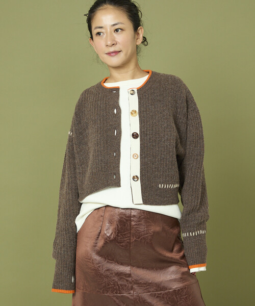 Freada（フリーダ）の「Freada/フリーダ ショート丈 配色 ニットカーディガン（カーディガン/ボレロ・レディース・ダークブラウン/グレー・ONE SIZE）」の15枚目の写真