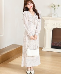 Anely（アネリー）の「ボタニカル柄 フリル シフォン ロング ワンピース（ワンピース）」