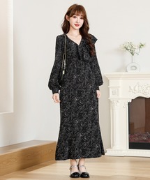 Anely（アネリー）の「ボタニカル柄 フリル シフォン ロング ワンピース（ワンピース）」