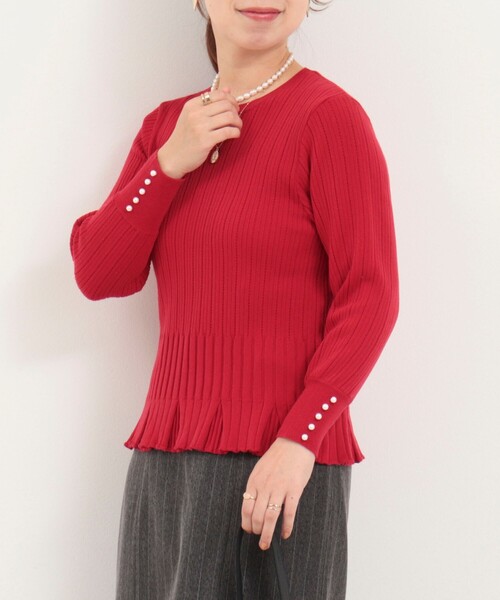 MICO COULIER(ミコクリエ)の「ティアードリブニットプルオーバー(ニット/セーター・レディース・ブラウン/レッド/グレー・38)」の1枚目の写真