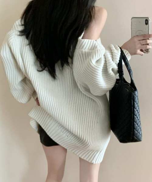 Miniministore(ミニミニストア)の「オープンショルダーニットワンピースミニ丈(ワンピース・レディース・グレイッシュベージュ/ブラック/ライトグレー・FREE)」の22枚目の写真