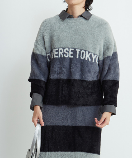 CONVERSE TOKYO（コンバーストウキョウ）の「MULTI BORDER FEATHER KNIT（ニット/セーター・レディース・イエロー/ブルー/チャコールグレー・FREE）」の2枚目の写真