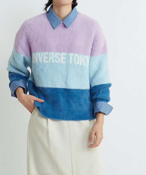 CONVERSE TOKYO（コンバーストウキョウ）の「MULTI BORDER FEATHER KNIT（ニット/セーター・レディース・イエロー/ブルー/チャコールグレー・FREE）」の8枚目の写真