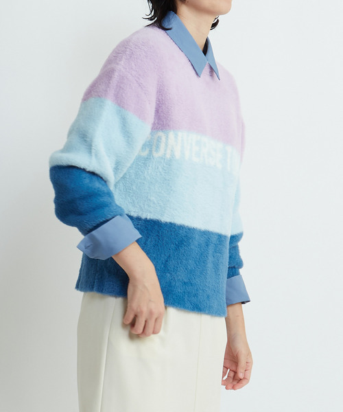 CONVERSE TOKYO（コンバーストウキョウ）の「MULTI BORDER FEATHER KNIT（ニット/セーター・レディース・イエロー/ブルー/チャコールグレー・FREE）」の9枚目の写真