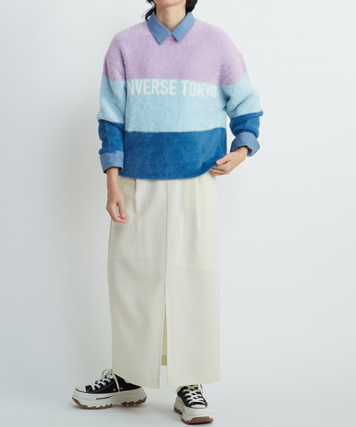CONVERSE TOKYO（コンバーストウキョウ）の「MULTI BORDER FEATHER KNIT（ニット/セーター・レディース・イエロー/ブルー/チャコールグレー・FREE）」の11枚目の写真