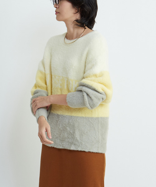 CONVERSE TOKYO（コンバーストウキョウ）の「MULTI BORDER FEATHER KNIT（ニット/セーター・レディース・イエロー/ブルー/チャコールグレー・FREE）」の13枚目の写真