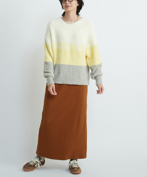 CONVERSE TOKYO（コンバーストウキョウ）の「MULTI BORDER FEATHER KNIT（ニット/セーター・レディース・イエロー/ブルー/チャコールグレー・FREE）」の16枚目の写真