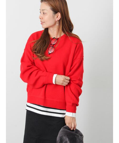 Lugnoncure(ルノンキュール)の「スウェットライククルーネックニット(ニット/セーター・レディース・ブラック/オフホワイト/レッド/グリーン/モカ・F)」の5枚目の写真