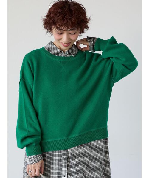 Lugnoncure(ルノンキュール)の「スウェットライククルーネックニット(ニット/セーター・レディース・ブラック/オフホワイト/レッド/グリーン/モカ・F)」の9枚目の写真