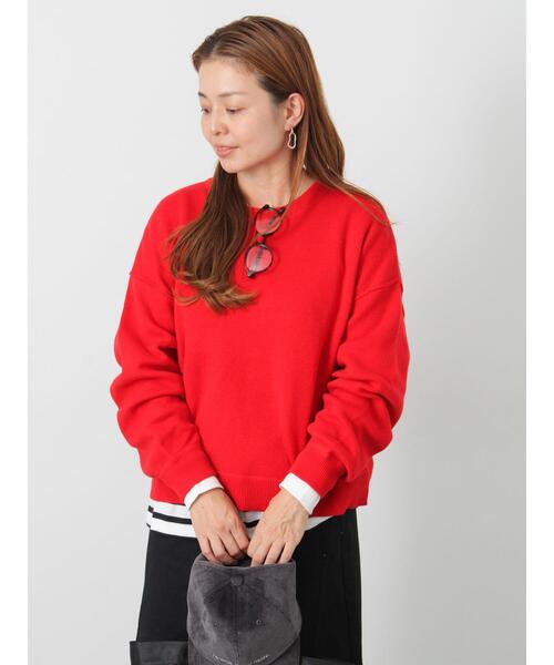 Lugnoncure(ルノンキュール)の「スウェットライククルーネックニット(ニット/セーター・レディース・ブラック/オフホワイト/レッド/グリーン/モカ・F)」の15枚目の写真