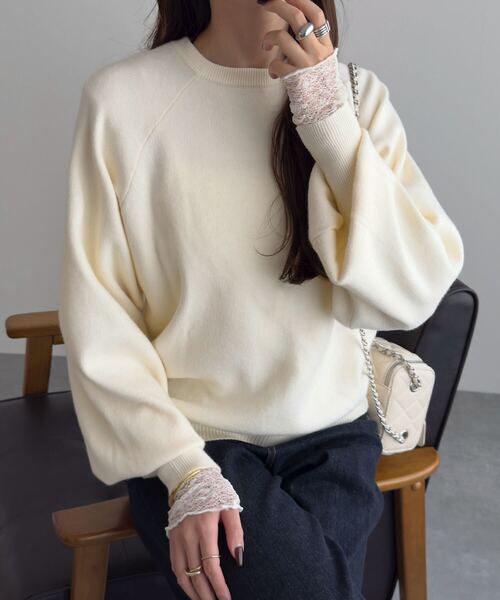 KOBE LETTUCE（コウベレタス）の「ロングカフススウェットライクニット（ニット/セーター・レディース・グレー/アイボリー/ブラック/レッド・M）」の2枚目の写真