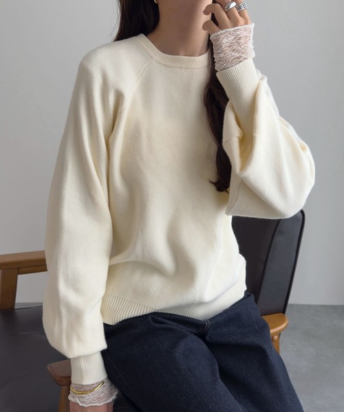 KOBE LETTUCE（コウベレタス）の「ロングカフススウェットライクニット（ニット/セーター・レディース・グレー/アイボリー/ブラック/レッド・M）」の6枚目の写真