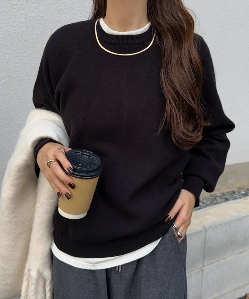 KOBE LETTUCE（コウベレタス）の「ロングカフススウェットライクニット（ニット/セーター・レディース・グレー/アイボリー/ブラック/レッド・M）」の12枚目の写真