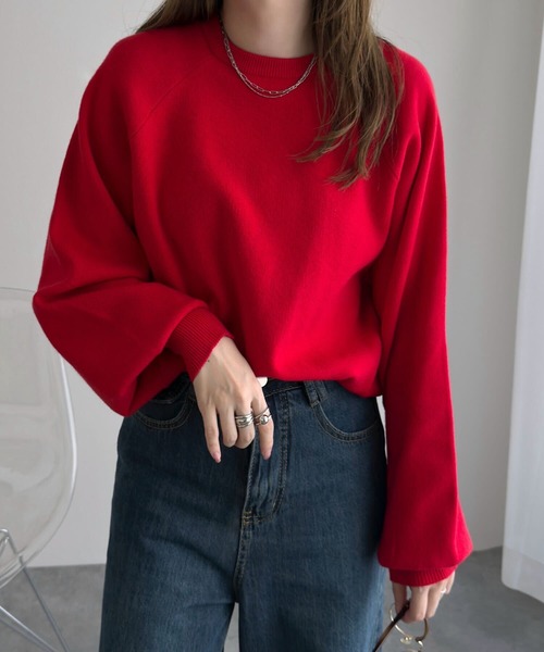 KOBE LETTUCE（コウベレタス）の「ロングカフススウェットライクニット（ニット/セーター・レディース・グレー/アイボリー/ブラック/レッド・M）」の21枚目の写真