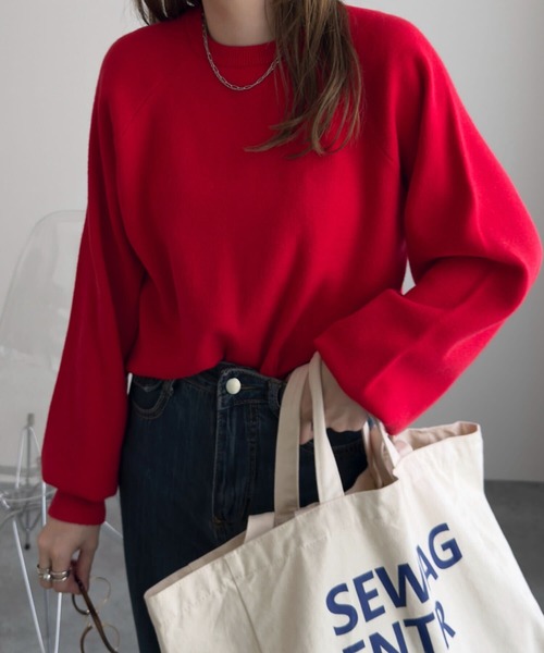 KOBE LETTUCE（コウベレタス）の「ロングカフススウェットライクニット（ニット/セーター・レディース・グレー/アイボリー/ブラック/レッド・M）」の22枚目の写真