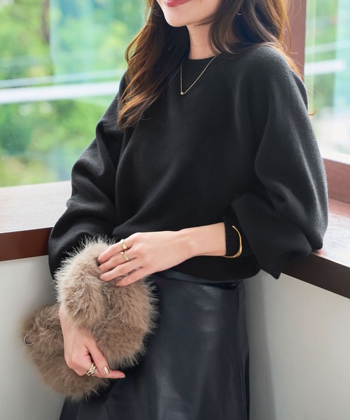 KOBE LETTUCE（コウベレタス）の「ロングカフススウェットライクニット（ニット/セーター・レディース・グレー/アイボリー/ブラック/レッド・M）」の15枚目の写真