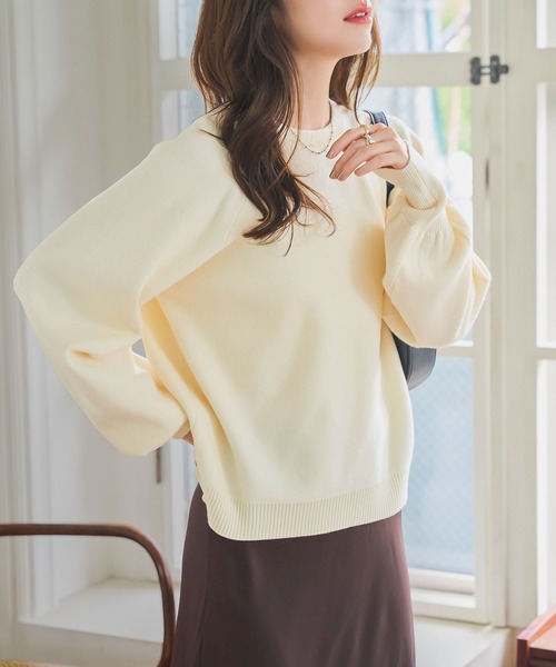 KOBE LETTUCE（コウベレタス）の「ロングカフススウェットライクニット（ニット/セーター・レディース・グレー/アイボリー/ブラック/レッド・M）」の9枚目の写真