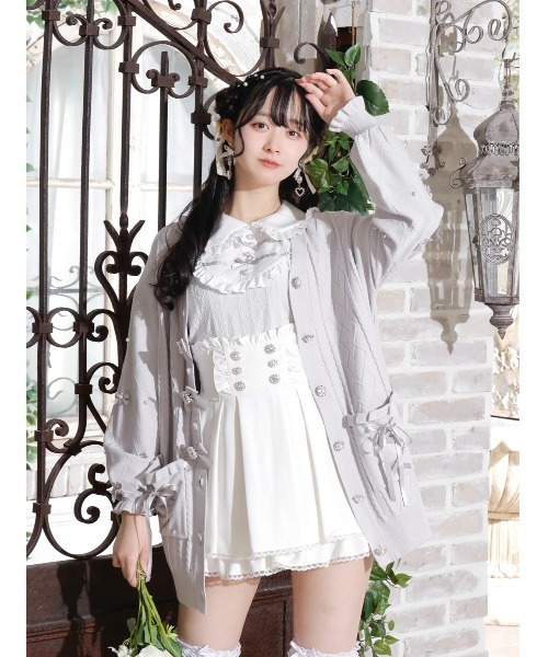 NOEMIE(ノエミー)の「キラキラリボンケーブルカーディガン(カーディガン/ボレロ・レディース・オフホワイト/サックスブルー/ブラック/ピンク・M)」の4枚目の写真