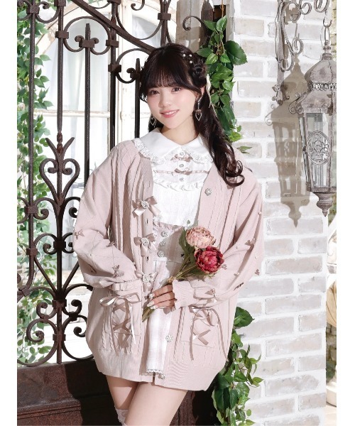 NOEMIE(ノエミー)の「キラキラリボンケーブルカーディガン(カーディガン/ボレロ・レディース・オフホワイト/サックスブルー/ブラック/ピンク・M)」の1枚目の写真