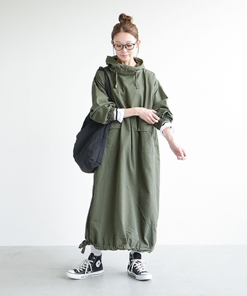ヘリンボン サルベージパーカーワンピース（ワンピース）｜solamonat