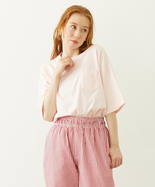 MILKFED.(ミルクフェド)の「BAR LOGO POCKET TEE(Tシャツ/カットソー・レディース・ライトピンク/ブラック/オートミール・L/M)」の1枚目の写真