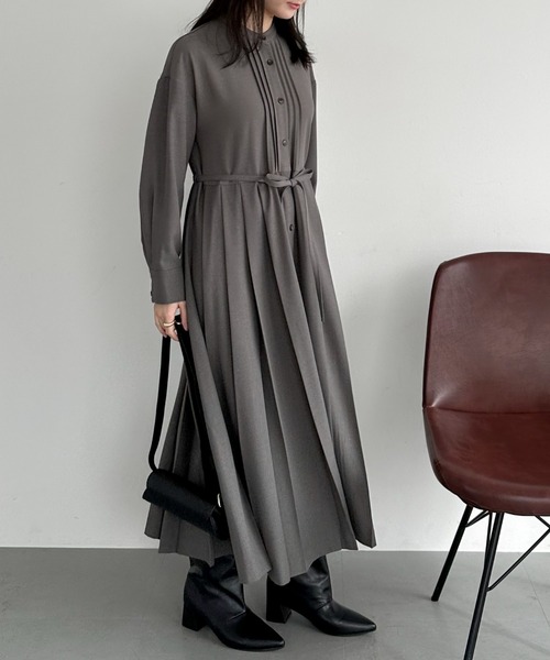 Doux archives（ドゥアルシーヴ）の「ピンタックプリーツワンピース（ワンピース・レディース・グレー/ネイビー/グリーン・FREE）」の10枚目の写真