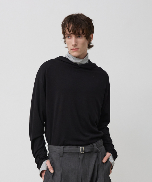 BER DE NOIR（ベールドノワール）の「レイヤードフィンガーホールフードTシャツ（ブラック）（パーカー・メンズ・その他・MEDIUM/LARGE）」の5枚目の写真