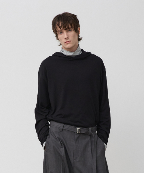 BER DE NOIR（ベールドノワール）の「レイヤードフィンガーホールフードTシャツ（ブラック）（パーカー・メンズ・その他・MEDIUM/LARGE）」の4枚目の写真