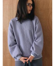 Samansa Mos2 blue | ジャガードダンボールプルオーバー(Tシャツ/カットソー)