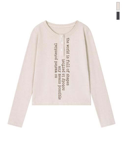 GRAVER（グレーバー）の「[ユニセックス]フルオブヘンリーネックロングスリーブTシャツ_2カラー（Tシャツ/カットソー・レディース・ベージュ/チャコール・MEDIUM/LARGE）」の3枚目の写真