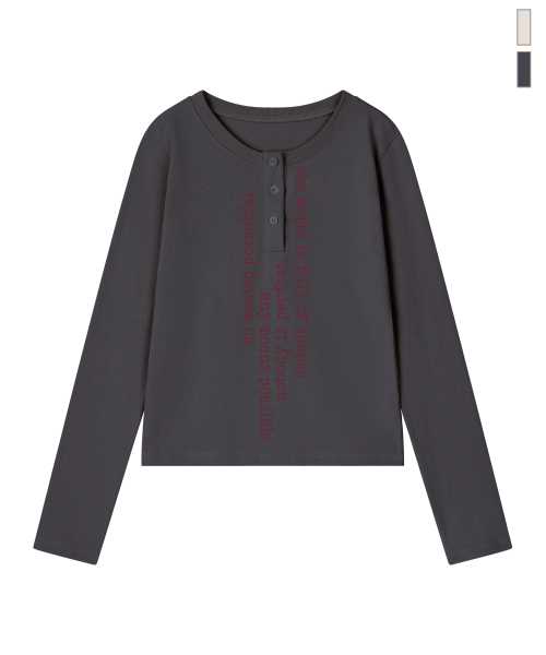 GRAVER（グレーバー）の「[ユニセックス]フルオブヘンリーネックロングスリーブTシャツ_2カラー（Tシャツ/カットソー・レディース・ベージュ/チャコール・MEDIUM/LARGE）」の4枚目の写真