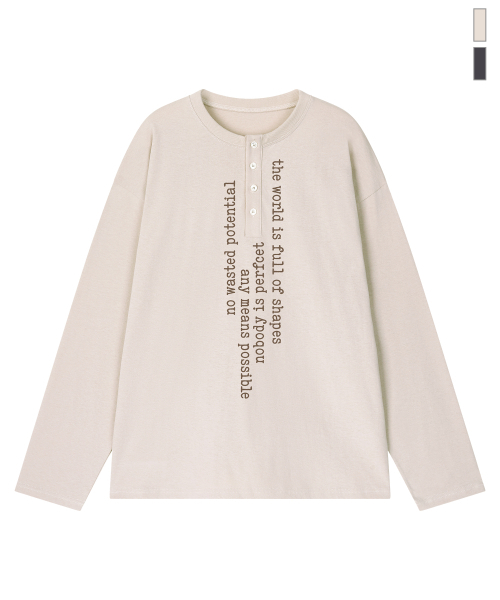 GRAVER（グレーバー）の「[ユニセックス]フルオブヘンリーネックロングスリーブTシャツ_2カラー（Tシャツ/カットソー・レディース・ベージュ/チャコール・MEDIUM/LARGE）」の5枚目の写真