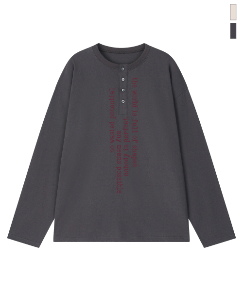 GRAVER（グレーバー）の「[ユニセックス]フルオブヘンリーネックロングスリーブTシャツ_2カラー（Tシャツ/カットソー・レディース・ベージュ/チャコール・MEDIUM/LARGE）」の6枚目の写真