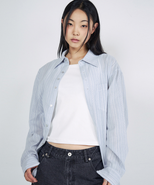 SLOWACID（スローアシッド）の「ストライプボタンシャツ[スカイブルー]（シャツ/ブラウス・レディース・その他・SMALL/MEDIUM/LARGE）」の5枚目の写真