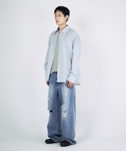 SLOWACID（スローアシッド）の「ストライプボタンシャツ[スカイブルー]（シャツ/ブラウス・レディース・その他・SMALL/MEDIUM/LARGE）」の7枚目の写真