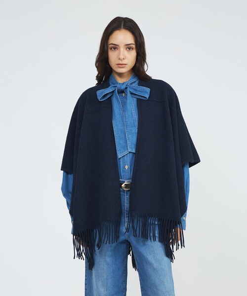 セール】【La maglia due】 フリンジニットケープ（ストール/ショール