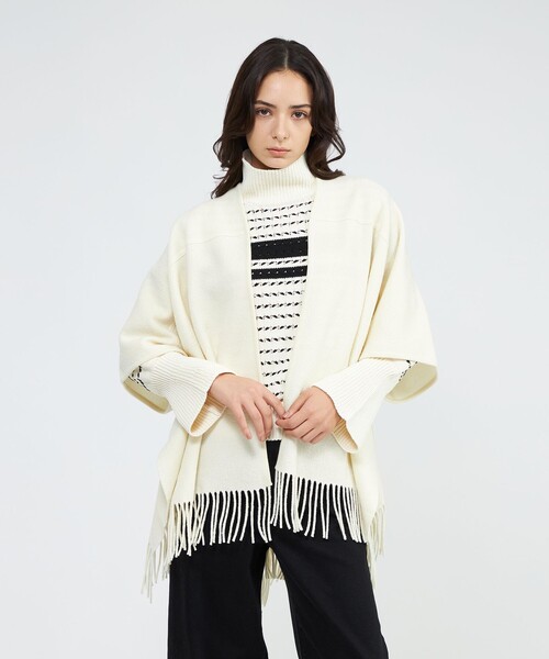 セール】【La maglia due】 フリンジニットケープ（ストール/ショール