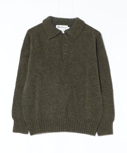 Harley of Scotland（ハーレーオブスコットランド）の「【HARLEY OF SCOTLAND】別注シェットランドニットポロ（ニット/セーター・メンズ・チャコールグレー/オリーブ/ブラック・42/40）」の3枚目の写真