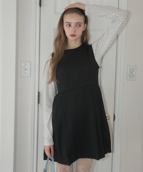 Birthday room(バースデイルーム)の「プリーツミニワンピース/pleated mini dress(ワンピース・レディース・グレー/ブラック・FREE)」の1枚目の写真