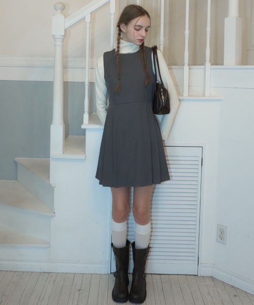 Birthday room(バースデイルーム)の「プリーツミニワンピース/pleated mini dress(ワンピース・レディース・グレー/ブラック・FREE)」の10枚目の写真