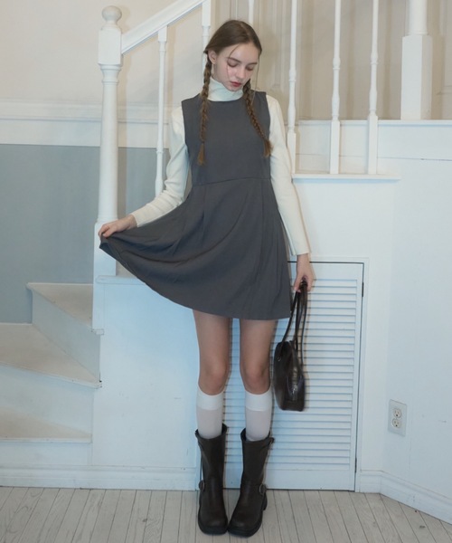 Birthday room(バースデイルーム)の「プリーツミニワンピース/pleated mini dress(ワンピース・レディース・グレー/ブラック・FREE)」の15枚目の写真